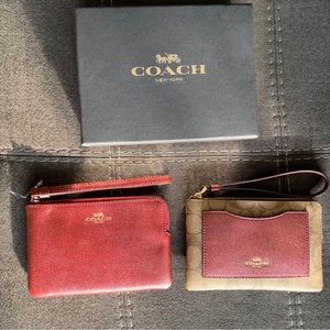 NWT Coach Wristlet set of 2 in Metallic Cherry & Khaki